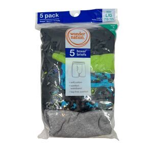 Wonder Nation Boxer Brief Boys Large Multi Cotton Soft Comfort Waistband 5 Pack